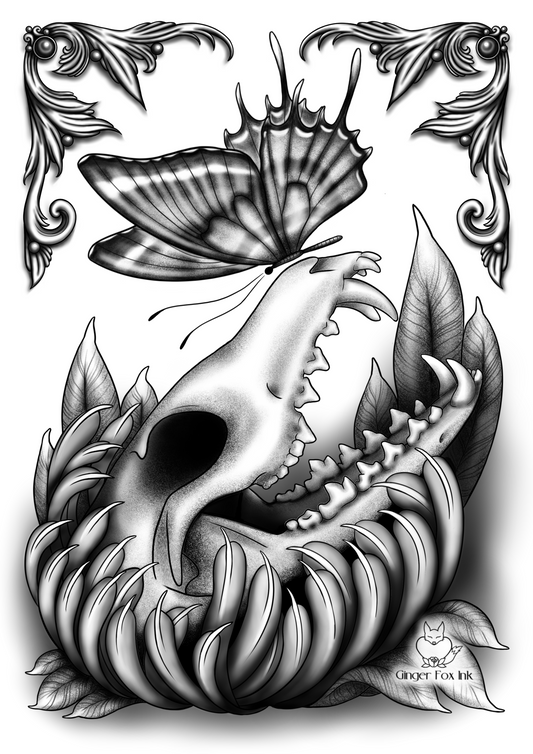 Butterfly on fox skull print