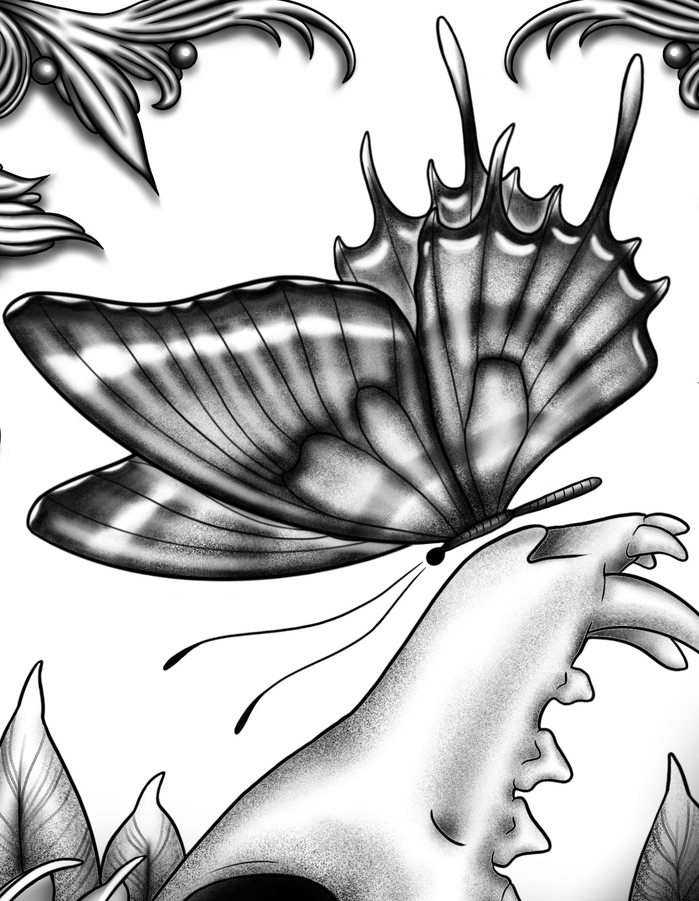 Butterfly on fox skull print